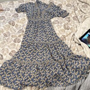 Max Studio Floral Blue and Yellow Maxi Dress